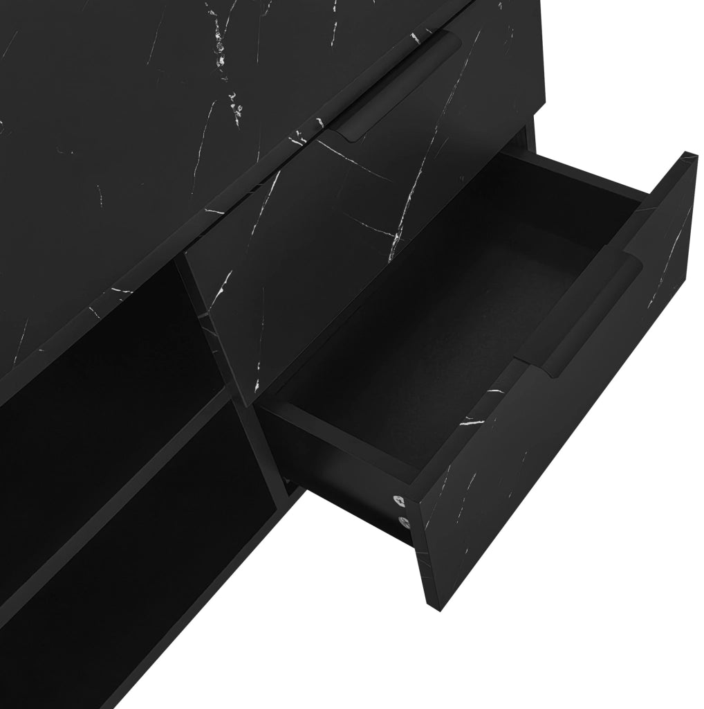 Mobile TV 200x38x50 cm; 2 ante e 2 cassetti con LED multicolore; MDF nero e legno