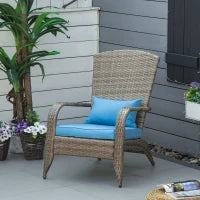 Sedia da Giardino Adironrack con Braccioli, in Rattan e Acciaio, 64x80x90 cm, Marrone e Blu
