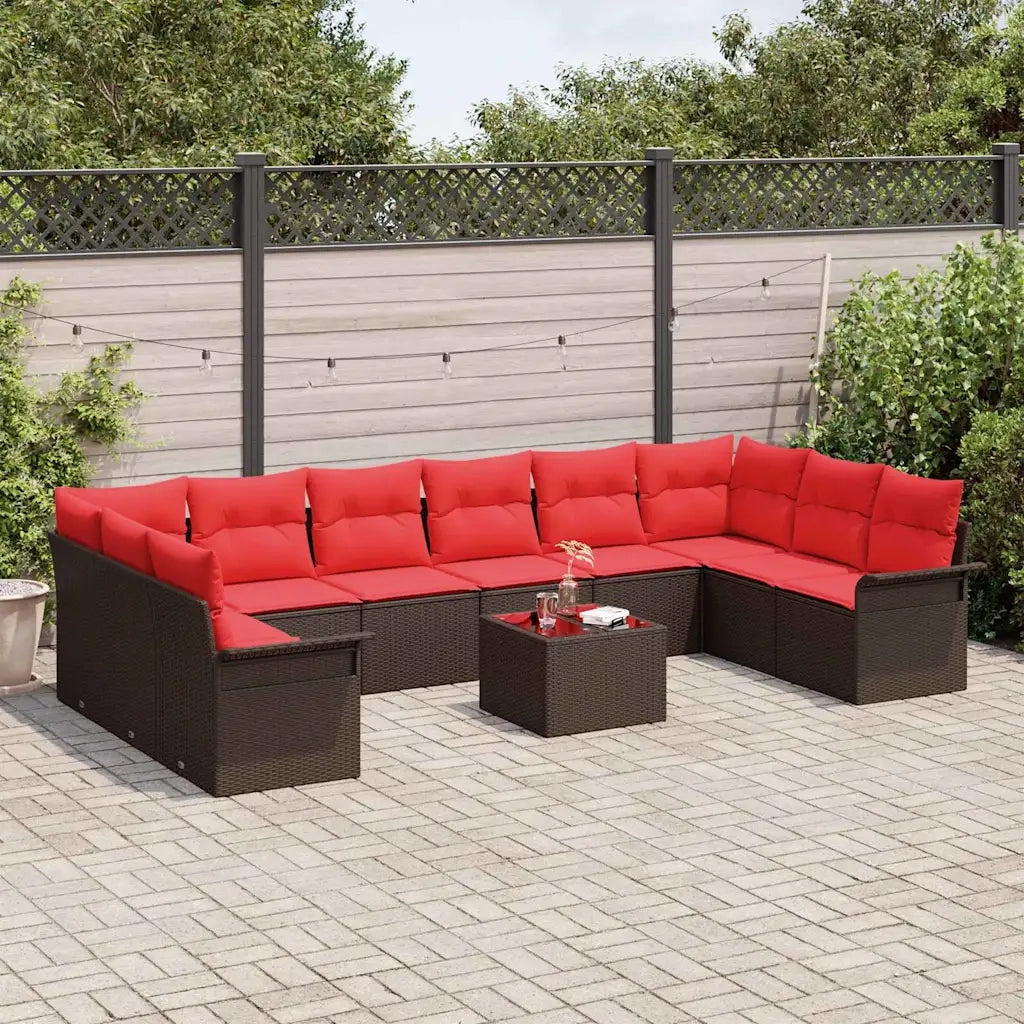Set Divano da Giardino con cuscino 11 pcs Marrone polyrattan