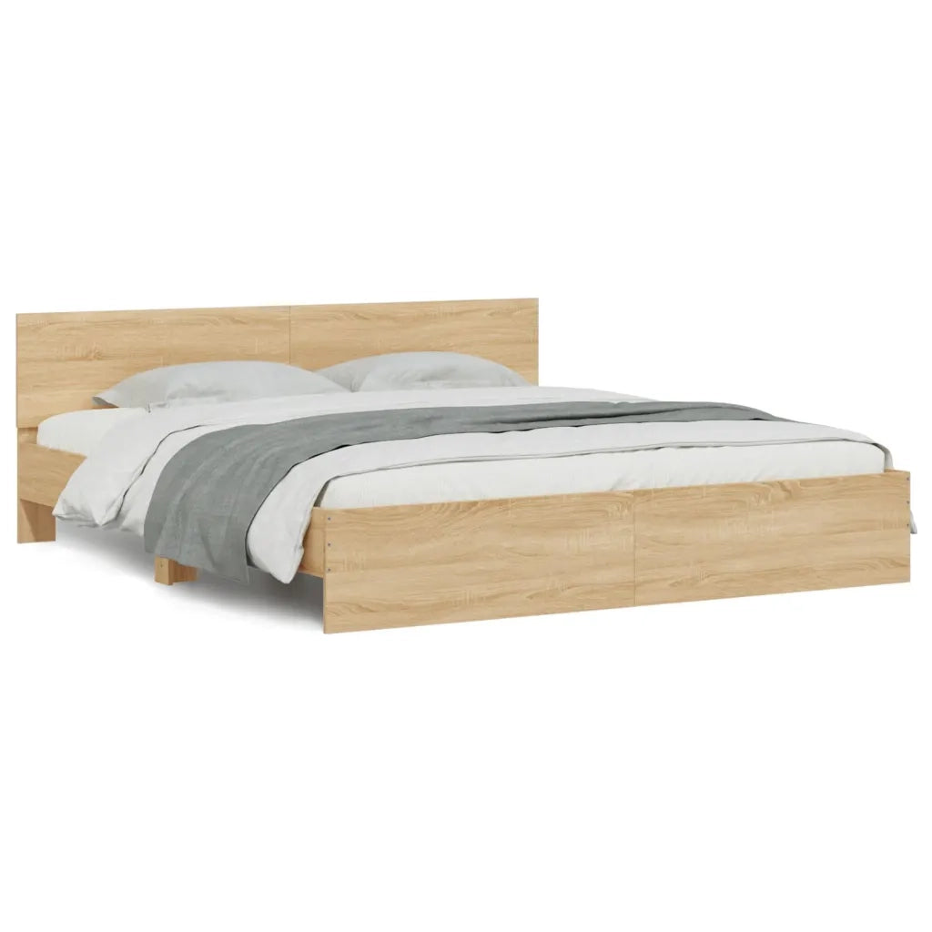 Letto matrimoniale | Letto per adulti | Giroletto con Testiera e LED Rovere Sonoma 180x200 cm