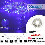 Trade Shop - Catena Luminosa 300 Luci Led Lucciole Luce Blu Cavo Trasparente Ip44 Xc-4808 -