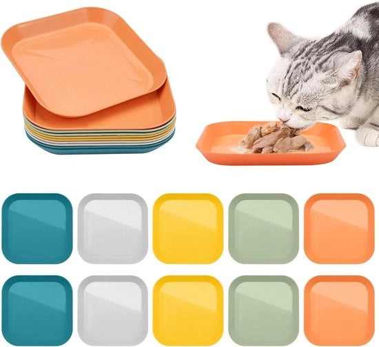 Piatti per cibo per gatti e cani quadrati 14,5cm x 14,5cm x 1,5cm in acciaio inossidabile alimentare, alimentari per gatti, cuccioli e altri animali domestici (5 colori) - Set da 10 pezzi