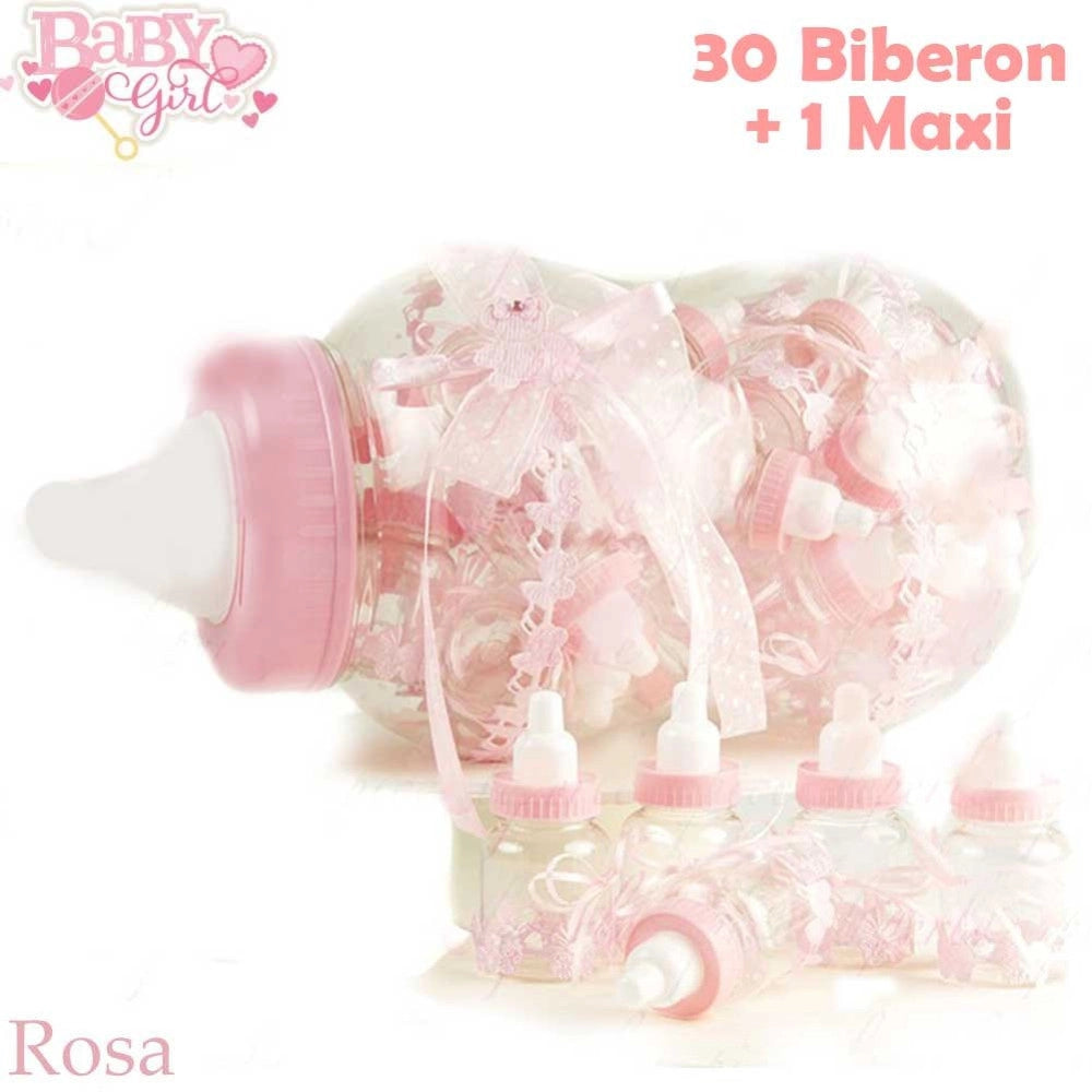 Trade Shop - Maxi Biberon Porta Confetti Rosa Idea Nascita 30 Pezzi Baby +1 Maxi Battesimo -