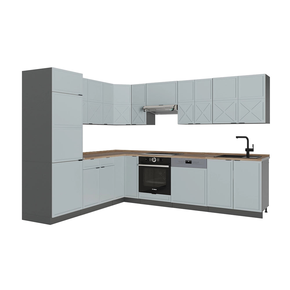 Cucina angolare completa Fame-Line Blu-grigio chiaro/Antracite 287 x 60 cm, PL Rovere Vicco