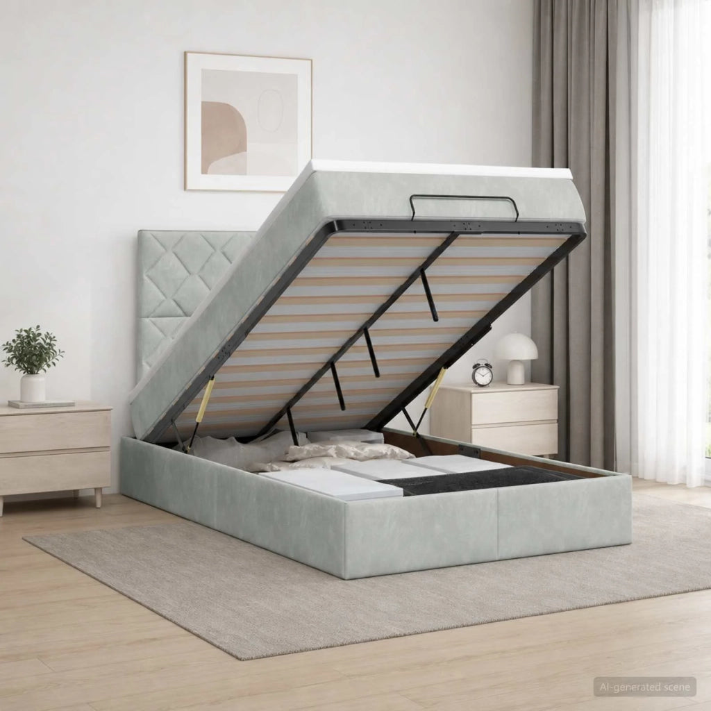 Letto Ottomano con Materasso e LED Grigio Chiaro 120 x 200 cm 3458367