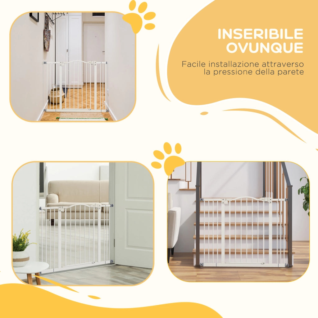 Cancelletto per Cani Estensibile con 4 Viti Regolabili, in Metallo e Plastica, 74-100x78 cm, Bianco