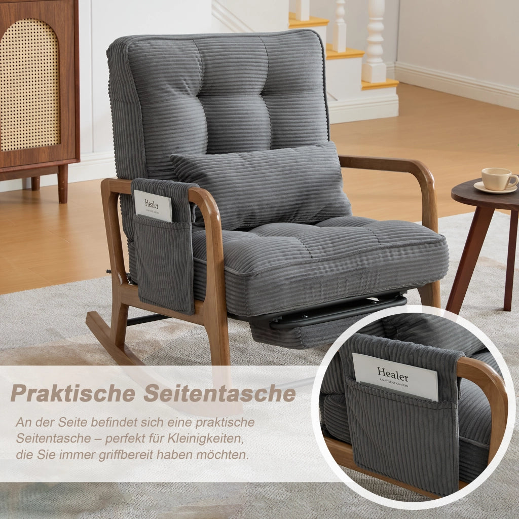 POLTRONA A DONDOLO CON POGGIAPIEDI 70x80x92 cm CORD GRIGIO