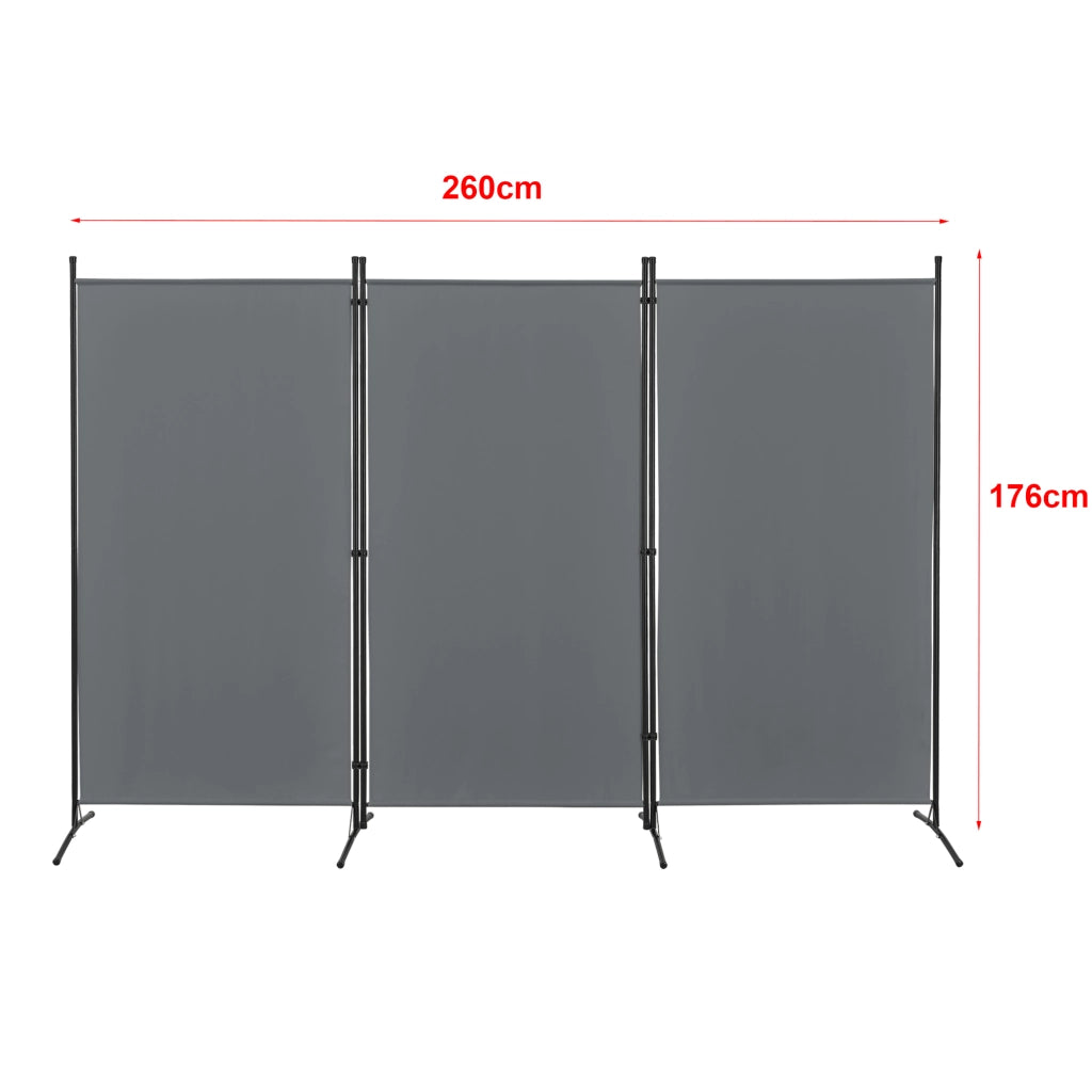 Paravento Pieghevole Teruel in 3 Pannelli 176 x 260 cm - Grigio Scuro [en.casa]