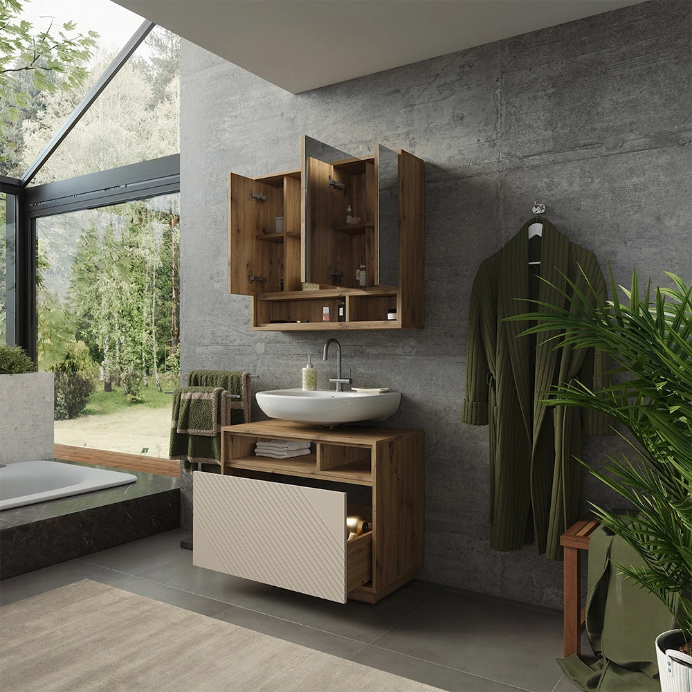 Set mobili bagno Beatrice Cachemire/Rovere artigianale Set di 2 Vicco