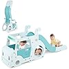 3 in 1 Scivolo per Bambini, Scivolo Pieghevole con Casa Giocattolo a Forma di Autobus, Corrimano Rialzati, Volante Simulato e Leva di Comando, per Bambini 18 Mesi +, 204x45,5x82 cm
