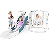 4 in 1 Set di Scivolo e Altalena per Bambini, Parco Giochi con Scivolo Altalena Canestro da Basket e Arrampicata, Pallone da Basket e Pompa, 185x150x92 cm, 18 Mesi+
