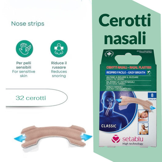 32 Cerotti Nasali Antirussamento Extra Forti 5.6x1.8cm – Strisce Respira Bene