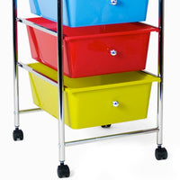 Carrello Estetista In Acciaio Cromato Cassettiera 3 Cassetti Colorati E 4 Ruote