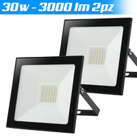 Set 2 Fari Led 30W Luce Alta Luminosita 3000lm Bianco Faro Faretti Esterno Slim