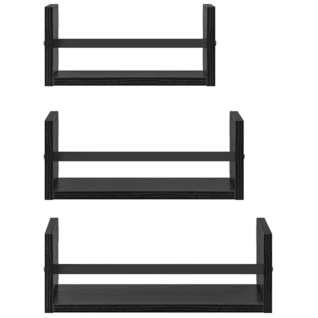 Set mensole da parete 3 pz Rovere Nero 40x16x14cm 882789