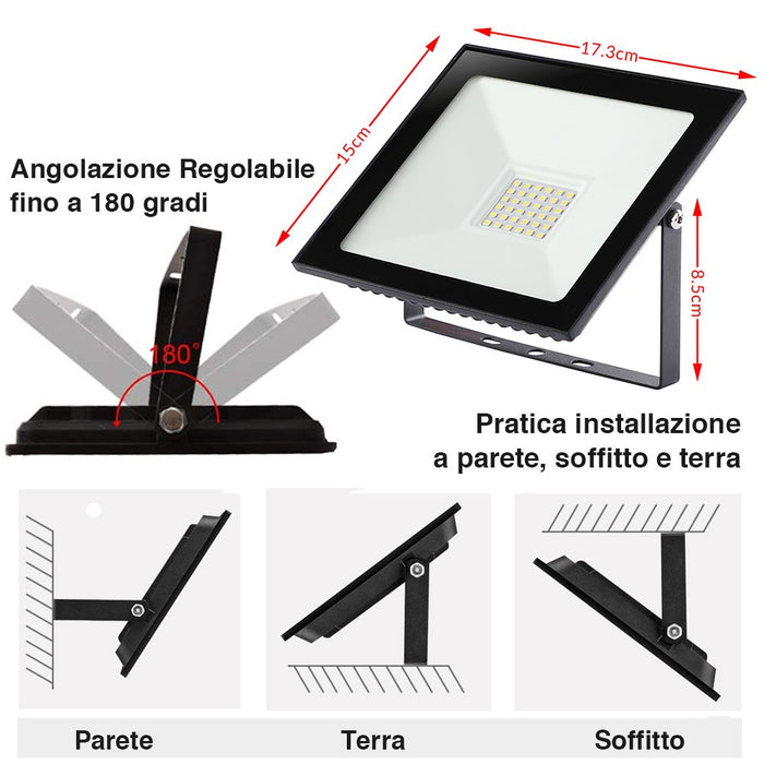 Set 2 Fari Led 30W Luce Alta Luminosita 3000lm Bianco Faro Faretti Esterno Slim