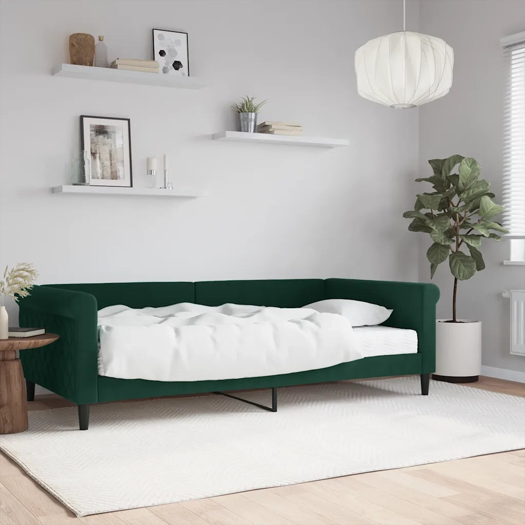 Divano letto | Sof¨¤ letto | Letto singolo con Materasso Verde Scuro 100x200 cm in Velluto