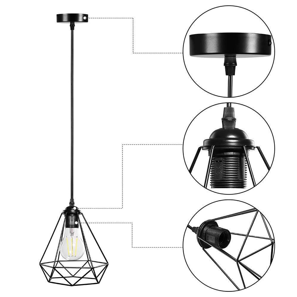 Lampadario Lampada Sospensione Design Moderno Industriale Paralume Nero E27