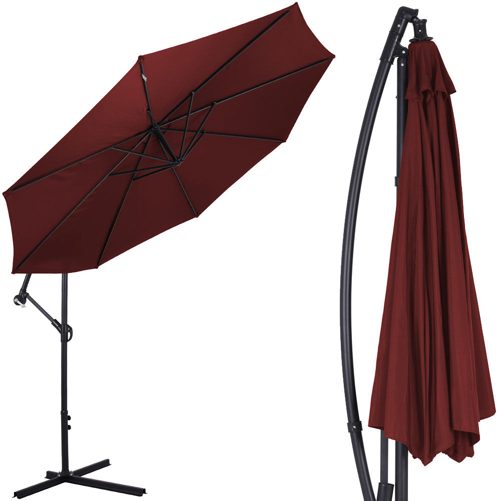 Ombrellone Giardino Decentrato 3x3 Mt Rosso Vino Palo Alluminio Gazebo Piscina