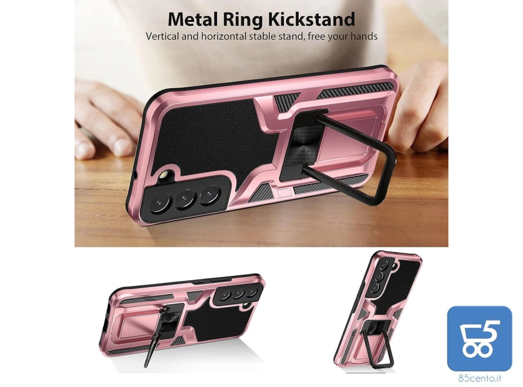 Cover Protettiva per Galaxy S22 Antiurto con Stand Placca Magnetica per Auto Protezione Fotocamera