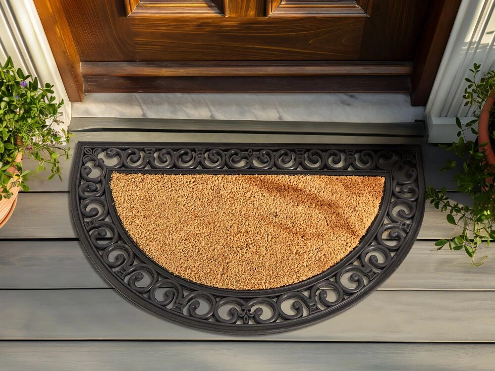 Zerbino in fibra di cocco naturale con fondo in PVC e gomma antiscivolo 45 x 75 cm, rotondo e moderno, per la decorazione di ambienti interni