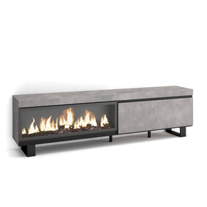Mobile TV, Soggiorno, 208x35x57cm, Per TV fino a 80", Camino elettrico XXL, Design industriale, grigio cemento RF3205