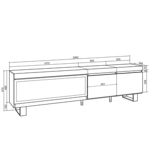 Mobile TV, Soggiorno, 208x35x57cm, Per TV fino a 80", Camino elettrico XXL, Design industriale, grigio cemento RF3205