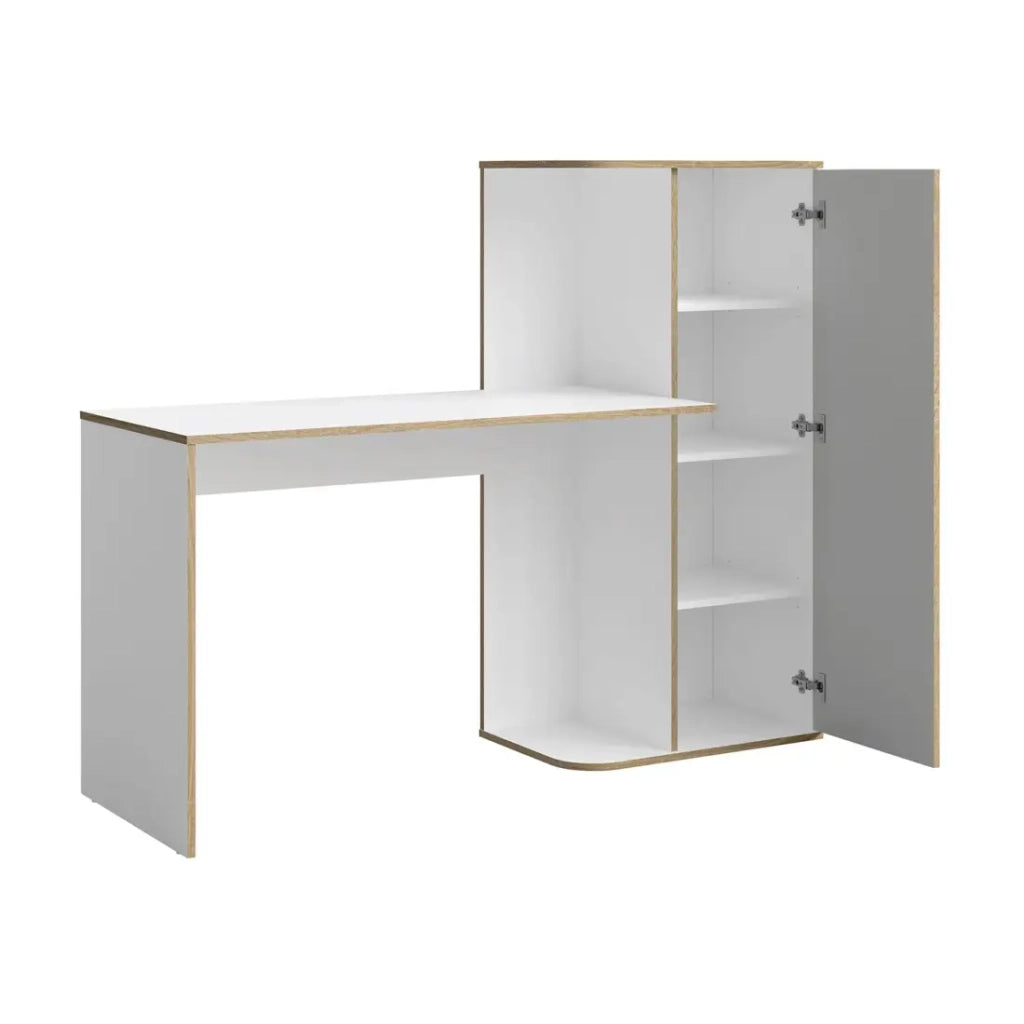 Scrivania per bambini ELYO – Con colonna di stoccaggio e 4 nicchie – Grigio, bianco & rovere chiaro – 160x129x53 cm