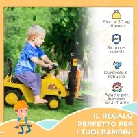 Trattore a Pedali per Bambini 3-4 Anni con Muletto e Spazio Portaoggetti, 86x27.5x47.5 cm, Giallo e Nero