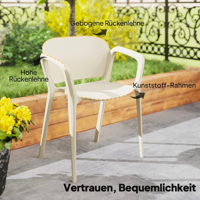 OKWISH Set di 4 Sedie da Giardino Impilabili con Braccioli e Schienale, Resistenti ai Raggi UV e all'Acqua, Plastica Bianca