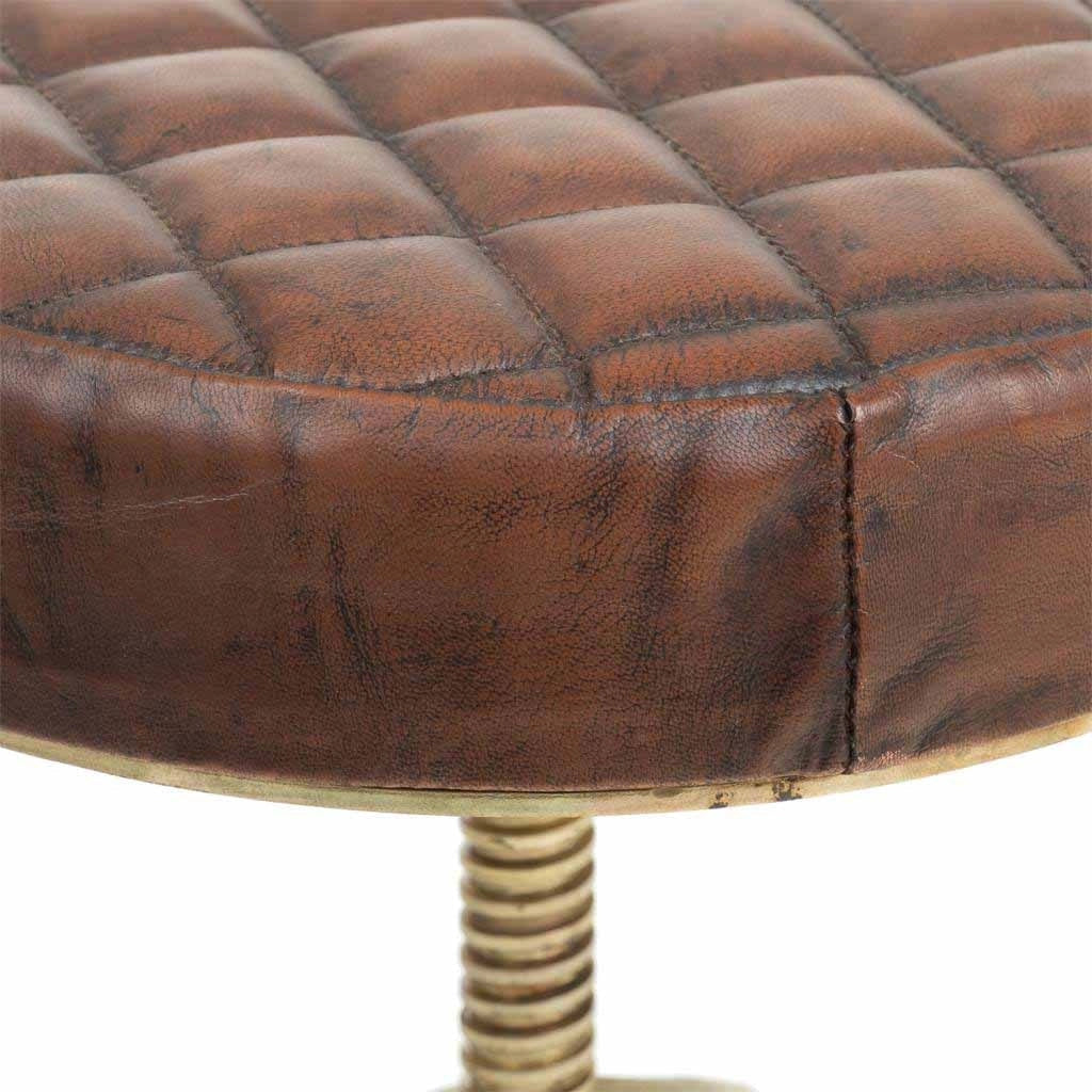 Sgabello in metallo e pelle marrone 38x38x56h