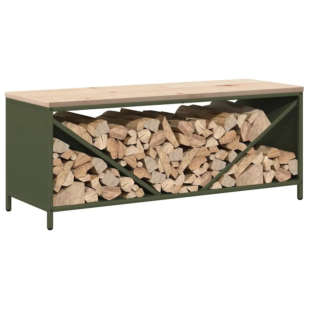 vidaXL Rastrelliera Legna da Ardere con Piano Verde Oliva 100x40x60 cm