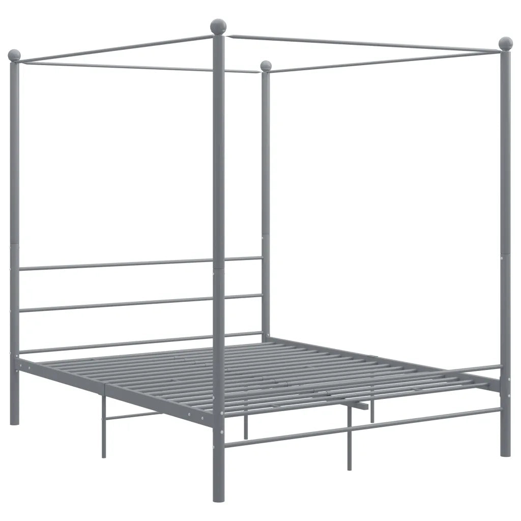 Letto a Baldacchino Grigio in Metallo 160x200 cm 325065