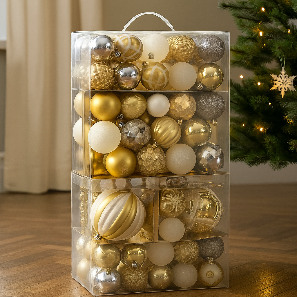 BOX DA 80 SFERE NATALIZIE E ACCESSORI VARIE DIMENSIONI E COLORI COLORE: ORO/BIANCO