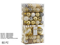 BOX DA 80 SFERE NATALIZIE E ACCESSORI VARIE DIMENSIONI E COLORI COLORE: ORO/BIANCO
