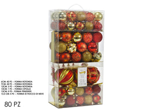 BOX DA 80 SFERE NATALIZIE E ACCESSORI VARIE DIMENSIONI E COLORI COLORE: ROSSO