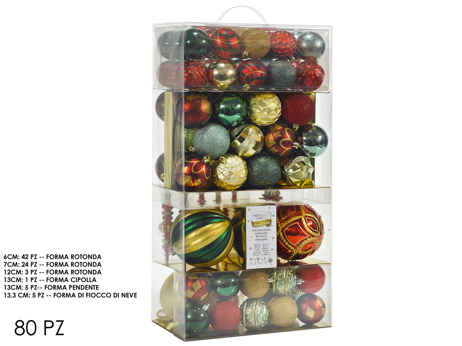 BOX DA 80 SFERE NATALIZIE E ACCESSORI VARIE DIMENSIONI E COLORI COLORE: VERDE