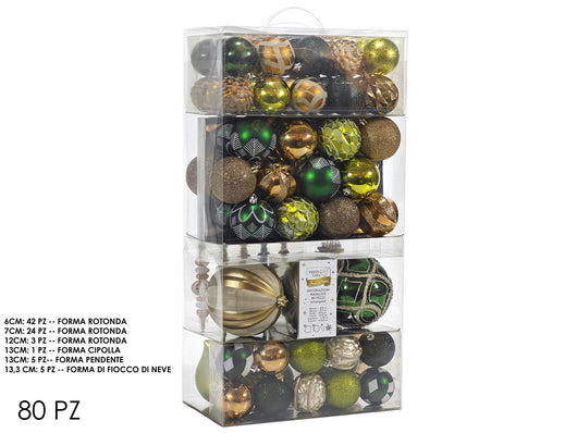 BOX DA 80 SFERE NATALIZIE E ACCESSORI VARIE DIMENSIONI E COLORI COLORE: VERDESCURO