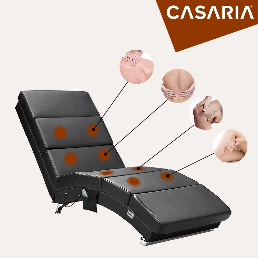 ® Poltrona Chaise Longue Funzione Massaggiante e Termica 186x89x55cm Lettino Relax Sdraio Ergonomico in Tessuto Imbottito Portata 180 kg Soggiorno Ufficio Interno Reclinabile Lettura