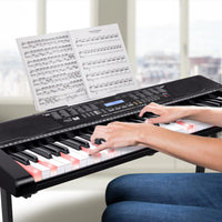 Tastiera Musicale Pianola Elettronica 61 Tasti Luminosi con Supporto e Sgabello