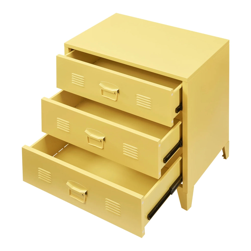 Pratica cassettiera/mobile contenitore in metallo per ingresso soggiorno o camera da letto con 3 cassetti acciaio 72 x 60 x 40 cm giallo 03_0009303