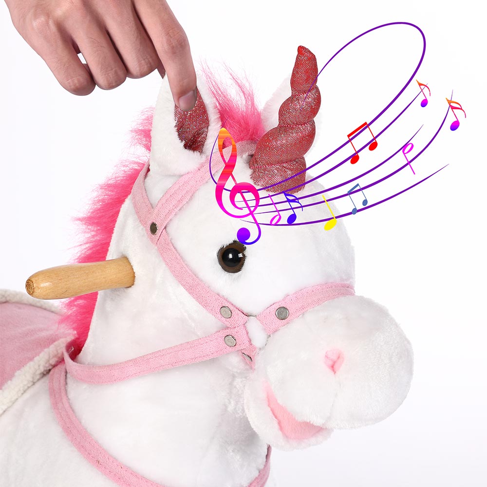 Unicorno a Dondolo Cavalcabile Peluche Cavallo Giocattolo Bambini Suoni Bianco