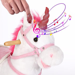 Unicorno a Dondolo Cavalcabile Peluche Cavallo Giocattolo Bambini Suoni Bianco
