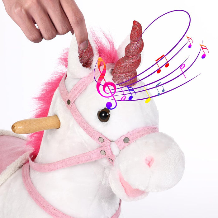 Unicorno a Dondolo Cavalcabile Peluche Cavallo Giocattolo Bambini Suoni Bianco
