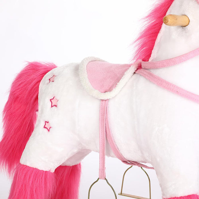 Unicorno a Dondolo Cavalcabile Peluche Cavallo Giocattolo Bambini Suoni Bianco