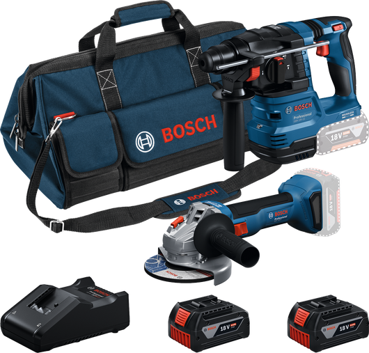 Bosch Kit 18V GBH 18V-22 + GWS 18V-8 + 2 Batterie 4 Ah + GAL 18V-40 + Borsa