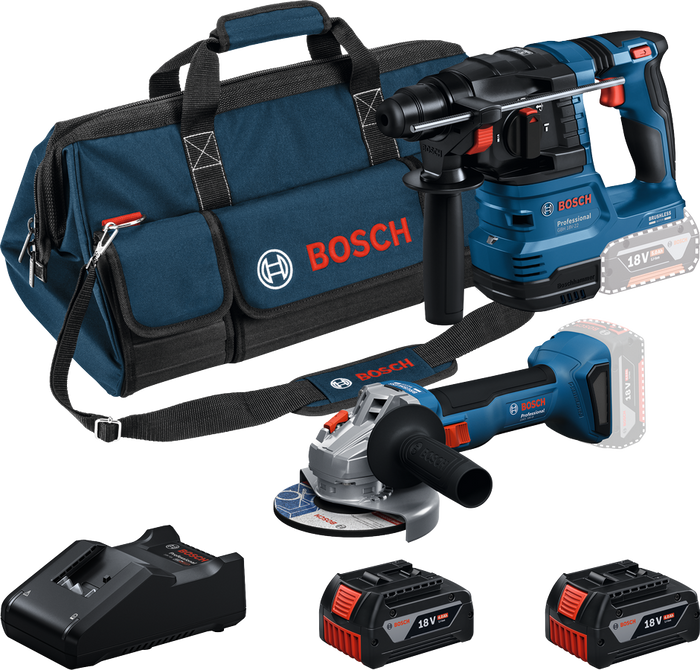 Bosch Kit 18V GBH 18V-22 + GWS 18V-8 + 2 Batterie 4 Ah + GAL 18V-40 + Borsa