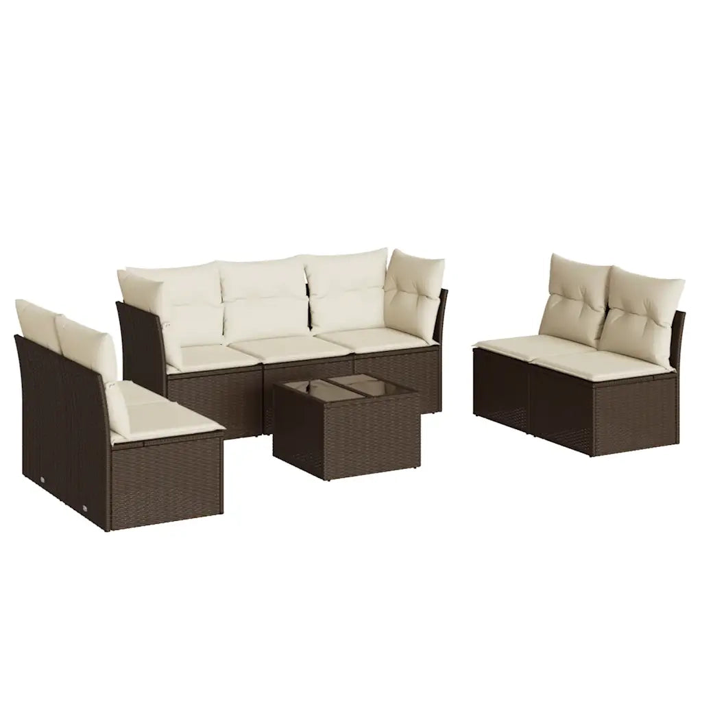 Set Divani da Giardino 8 pz con Cuscini Marrone in Polyrattan 3249262