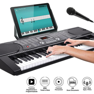 Tastiera Musicale Pianola Elettronica 61 Tasti Pianoforte AUX MIcrofono