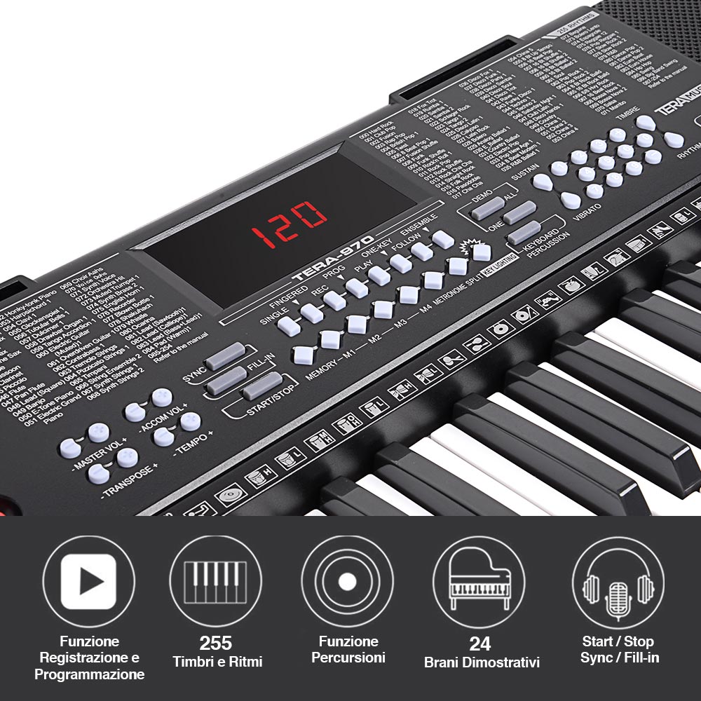 Tastiera Musicale Pianola Elettronica 61 Tasti Pianoforte AUX MIcrofono